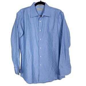 Nordstrom Men 16 /32-33 Blue Plaid Trim Fit Button Down Dress Shirt Wrinkle Free